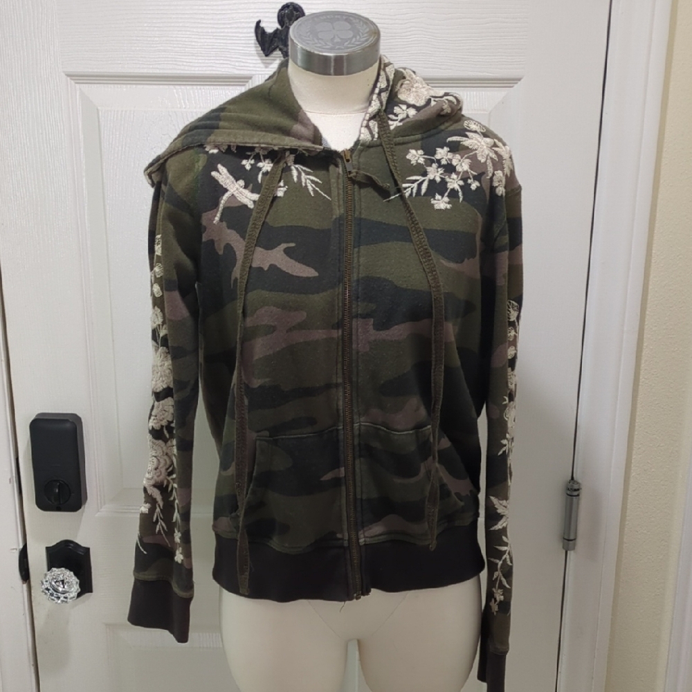 Johnny Was Camouflage Floral Embroidered Hoodie Size S
